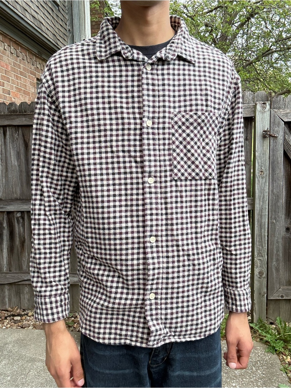 H&M Houndstooth Relaxed Fit Premium Cotton Flannel Shirt